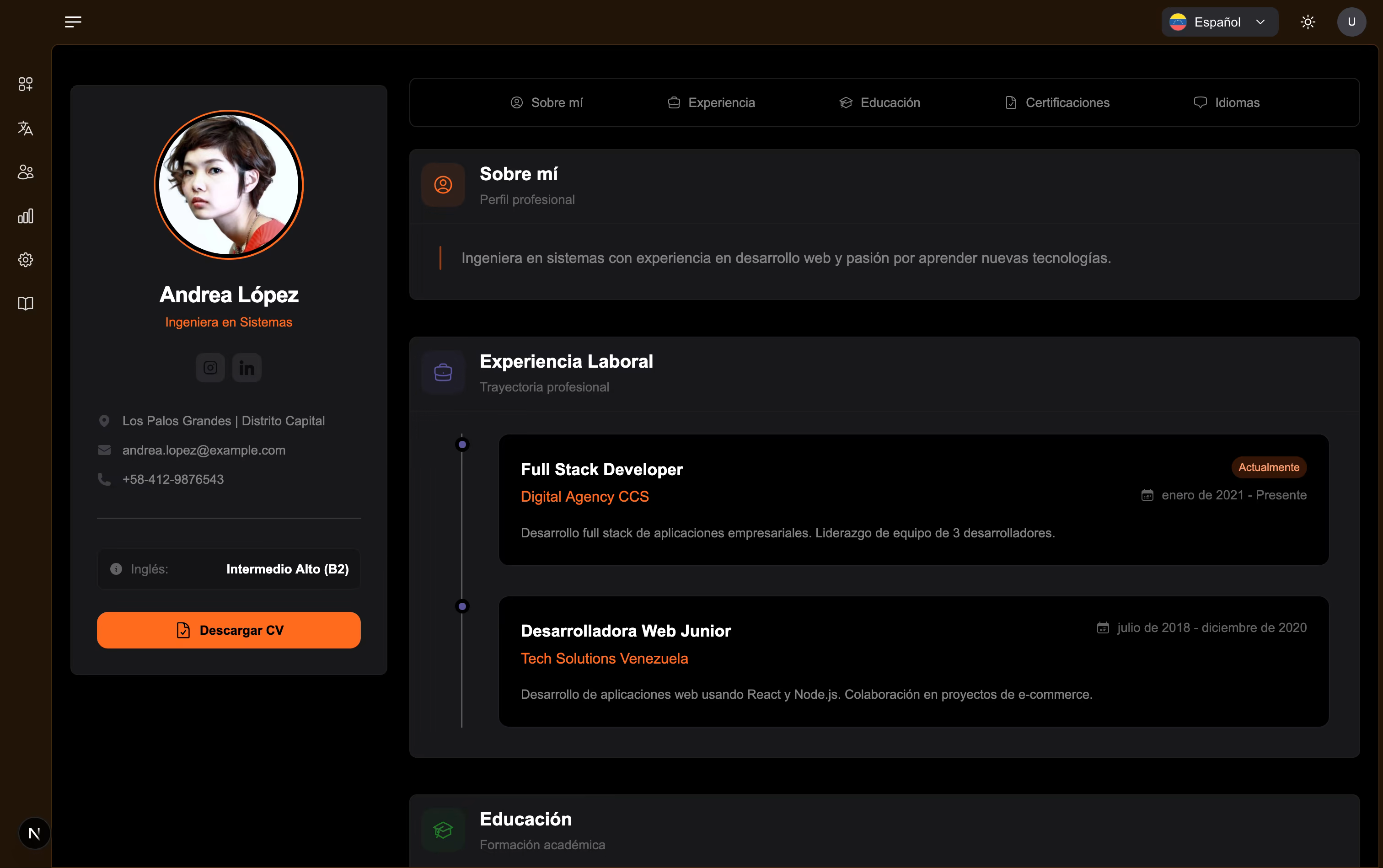 Advisor dashboard with candidate totals, services, registrations, and charts